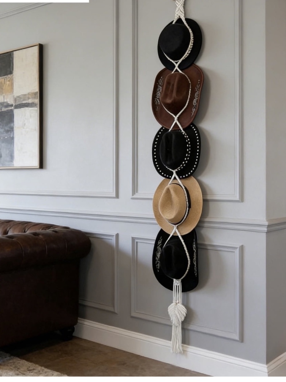 Vertical Macramé Hat Hanger. Handmade